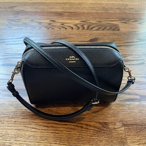 Black Leather Coach Bennett Crossbody Bag with Gold Hardware